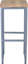 Load image into Gallery viewer, Shaker blue metal stool with whitewash stain ash wood made in UK - front view round frame
