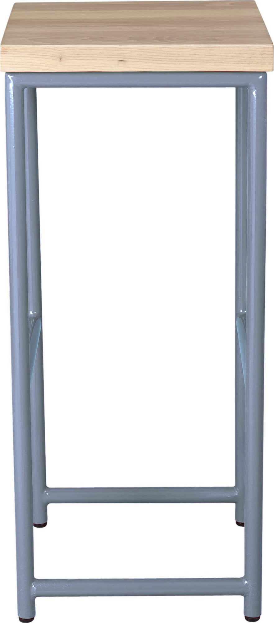 Shaker blue metal stool with whitewash stain ash wood made in UK - side view round frame