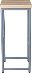 Shaker blue metal stool with whitewash stain ash wood made in UK - side view round frame