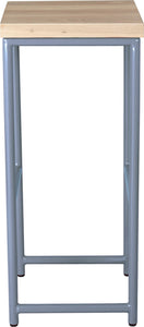 Shaker blue metal stool with whitewash stain ash wood made in UK - side view round frame