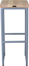 Load image into Gallery viewer, Shaker blue metal stool with whitewash stain ash wood made in UK - back view round frame

