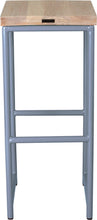 Load image into Gallery viewer, Shaker blue metal stool with whitewash stain ash wood made in UK - back view round frame
