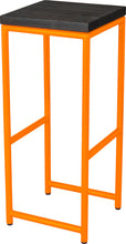 Load image into Gallery viewer, Orange metal stool with black stain ash wood made in UK - angle view round frame

