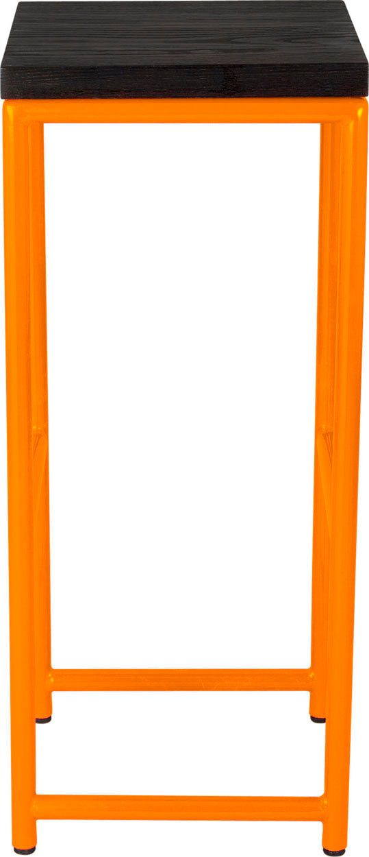 Orange metal stool with black stain ash wood made in UK - side view round frame