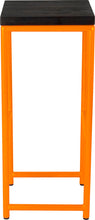 Load image into Gallery viewer, Orange metal stool with black stain ash wood made in UK - side view round frame
