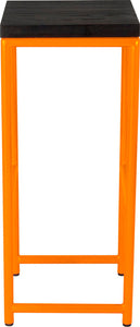 Orange metal stool with black stain ash wood made in UK - side view round frame