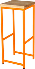 Load image into Gallery viewer, Orange metal stool with natural stain ash wood made in UK - angle view round frame
