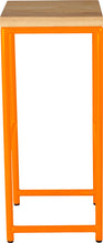 Load image into Gallery viewer, Orange metal stool with natural stain ash wood made in UK - side view round frame
