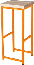 Load image into Gallery viewer, Orange metal stool with whitewash stain ash wood made in UK - angle view round frame
