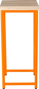 Orange metal stool with whitewash stain ash wood made in UK - side view round frame