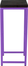 Load image into Gallery viewer, Purple metal stool with black stain ash wood made in UK - side view round frame
