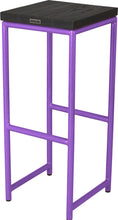 Load image into Gallery viewer, Purple metal stool with black stain ash wood made in UK - back side view round frame
