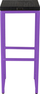 Purple metal stool with black stain ash wood made in UK - back view round frame