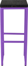 Load image into Gallery viewer, Purple metal stool with black stain ash wood made in UK - back view round frame

