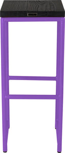 Purple metal stool with black stain ash wood made in UK - back view round frame