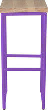 Load image into Gallery viewer, Purple metal stool with whitewash stain ash wood made in UK - front view round frame
