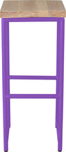 Load image into Gallery viewer, Purple metal stool with whitewash stain ash wood made in UK - front view round frame
