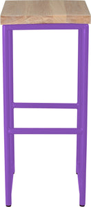 Purple metal stool with whitewash stain ash wood made in UK - front view round frame