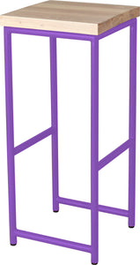 Purple metal stool with whitewash stain ash wood made in UK - angle view round frame