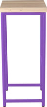 Load image into Gallery viewer, Purple metal stool with whitewash stain ash wood made in UK - side view round frame
