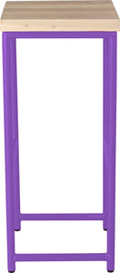 Purple metal stool with whitewash stain ash wood made in UK - side view round frame