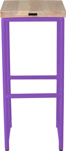Purple metal stool with whitewash stain ash wood made in UK - back view round frame