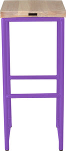 Purple metal stool with whitewash stain ash wood made in UK - back view round frame