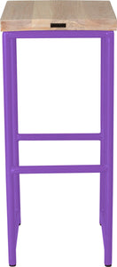 Purple metal stool with whitewash stain ash wood made in UK - back view round frame