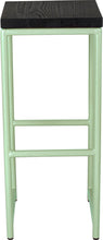 Load image into Gallery viewer, Mint green metal stool with black stain ash wood made in UK - front view round frame
