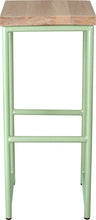 Load image into Gallery viewer, Mint green metal stool with whitewash stain ash wood made in UK - front view round frame
