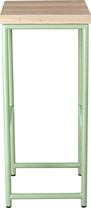 Mint green metal stool with whitewash stain ash wood made in UK - side view round frame