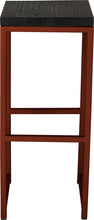 Load image into Gallery viewer, Copper metal stool with black stain ash wood made in UK - front view square frame
