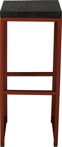 Copper metal stool with black stain ash wood made in UK - front view square frame
