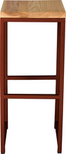 Load image into Gallery viewer, Copper metal stool with natural stain ash wood made in UK - front view square frame
