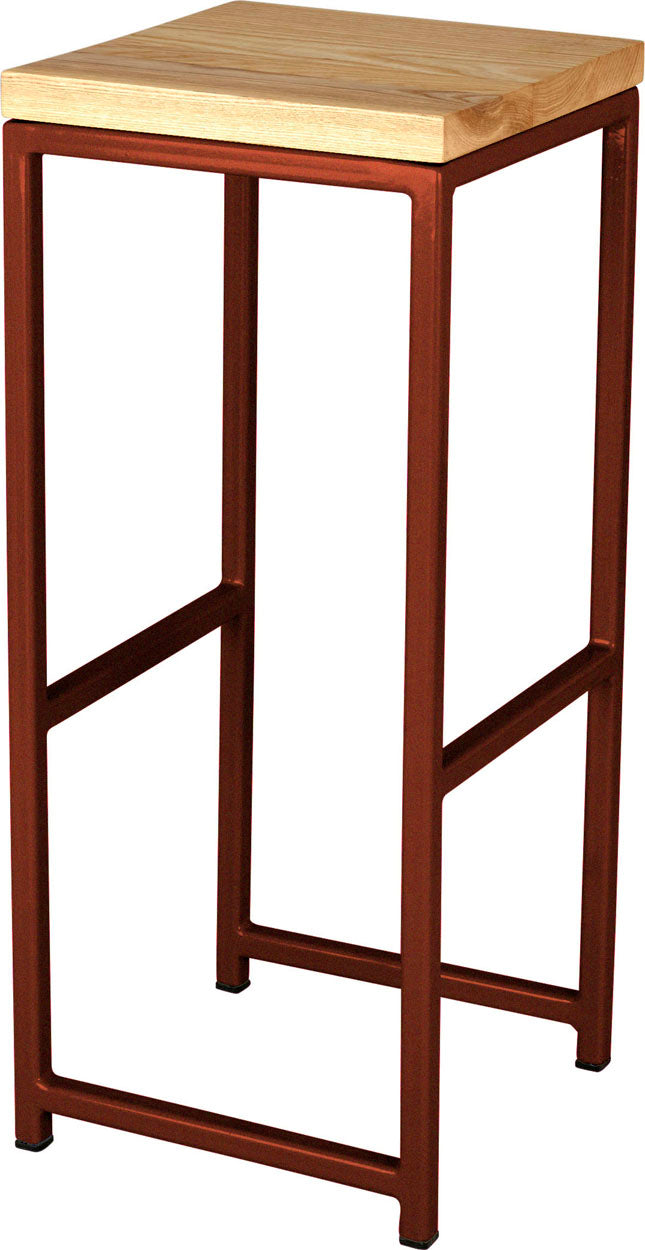 Copper metal stool with natural stain ash wood made in UK - angle view square frame