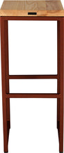 Load image into Gallery viewer, Copper metal stool with natural stain ash wood made in UK - back view square frame
