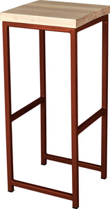 Copper metal stool with whitewash stain ash wood made in UK - angle view square frame