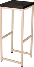 Load image into Gallery viewer, Off white metal stool with black stain ash wood made in UK - angle view square frame
