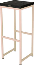 Load image into Gallery viewer, Off white metal stool with black stain ash wood made in UK - back side view square frame
