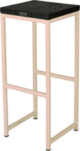 Load image into Gallery viewer, Off white metal stool with black stain ash wood made in UK - back side view square frame
