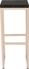 Load image into Gallery viewer, Off white metal stool with black stain ash wood made in UK - back view square frame
