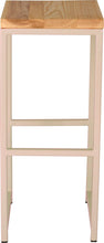 Load image into Gallery viewer, Off white metal stool with natural stain ash wood made in UK - front view square frame
