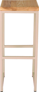 Off white metal stool with natural stain ash wood made in UK - front view square frame