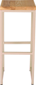 Off white metal stool with natural stain ash wood made in UK - front view square frame