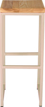 Load image into Gallery viewer, Off white metal stool with natural stain ash wood made in UK - front view square frame
