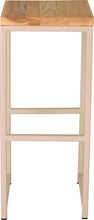 Load image into Gallery viewer, Off white metal stool with natural stain ash wood made in UK - front view square frame
