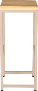 Off white metal stool with natural stain ash wood made in UK - side view square frame