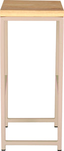 Off white metal stool with natural stain ash wood made in UK - side view square frame