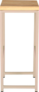 Off white metal stool with natural stain ash wood made in UK - side view square frame
