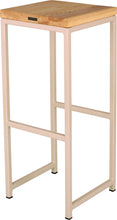Load image into Gallery viewer, Off white metal stool with natural stain ash wood made in UK - back side view square frame
